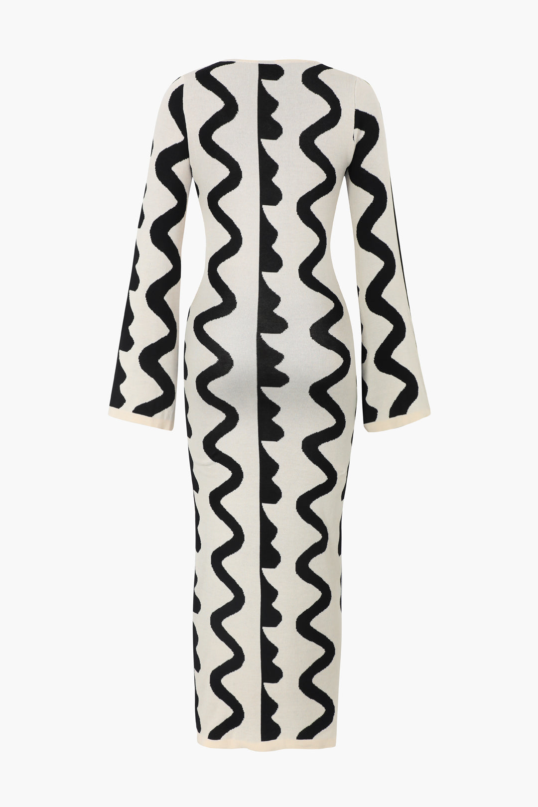 Robe en maille à manches longues à découpes latérales et motif ondulé