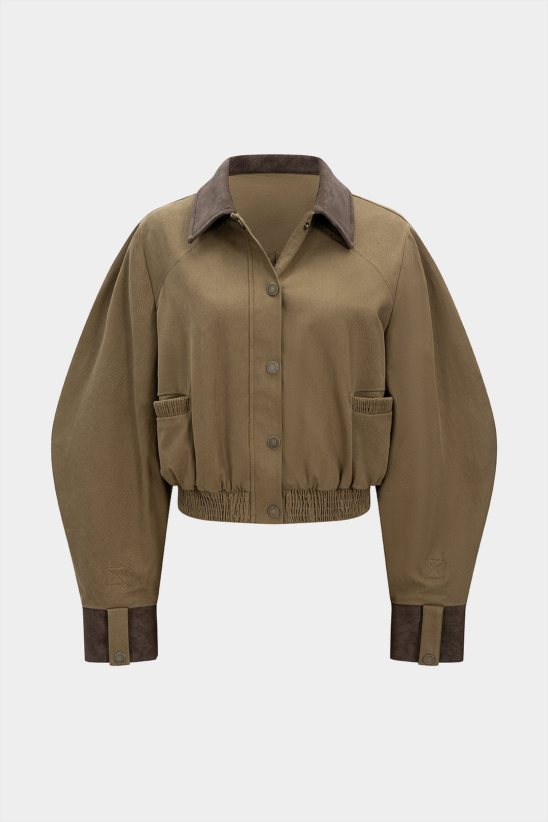 Veste en similicuir boutonnée à fronces et poches patchwork
