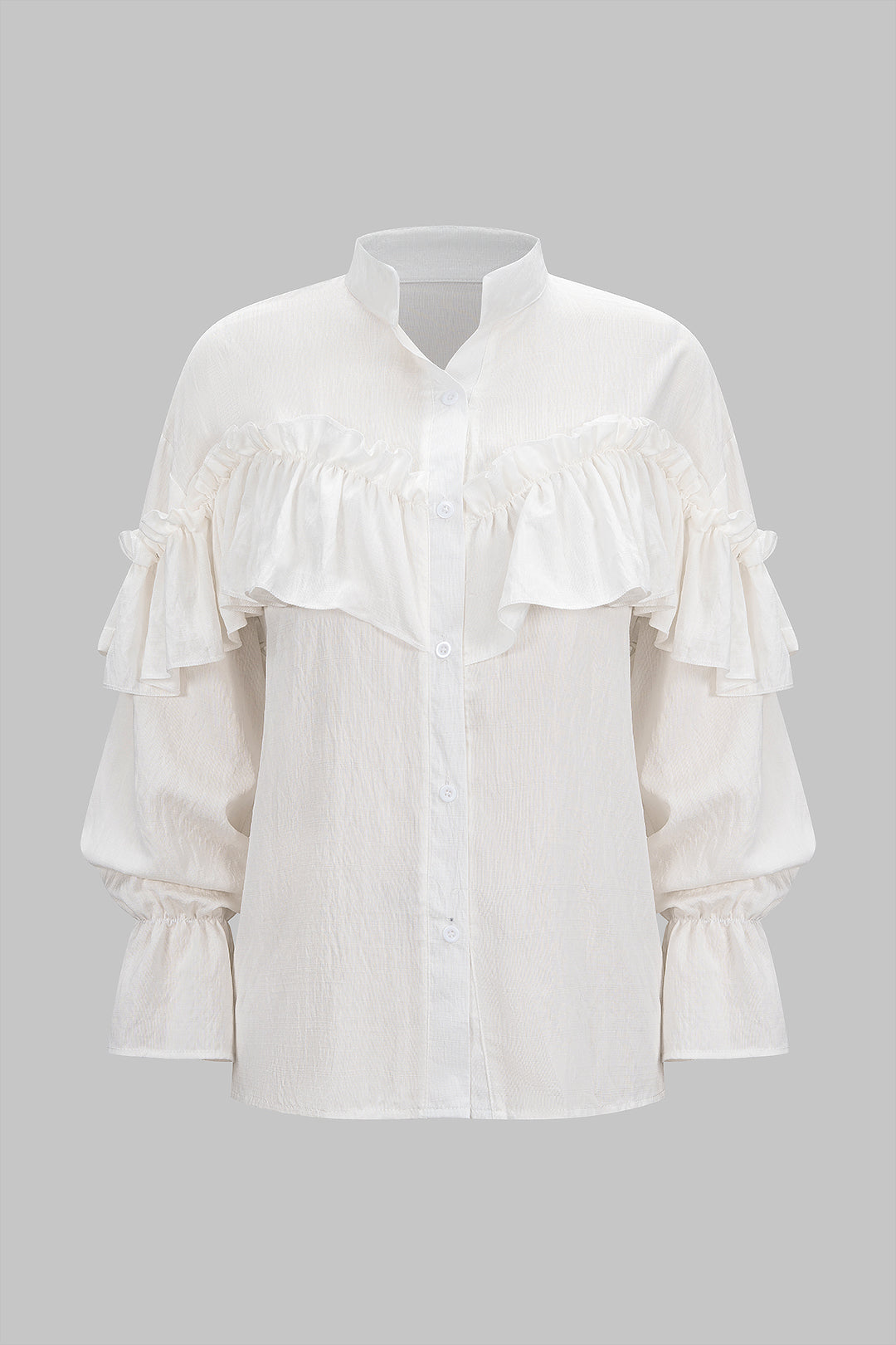 Einfarbiges Langarmshirt mit Rüschen