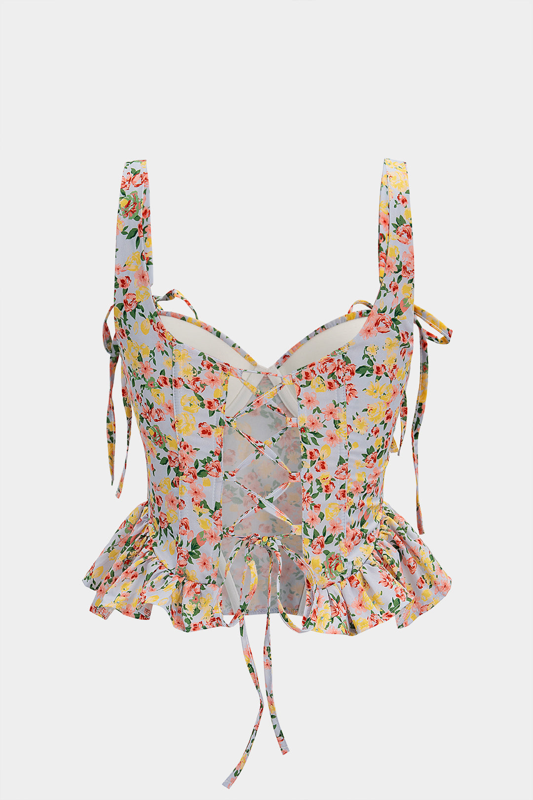 Floral Print Ruffle Tie-Up Cami Top