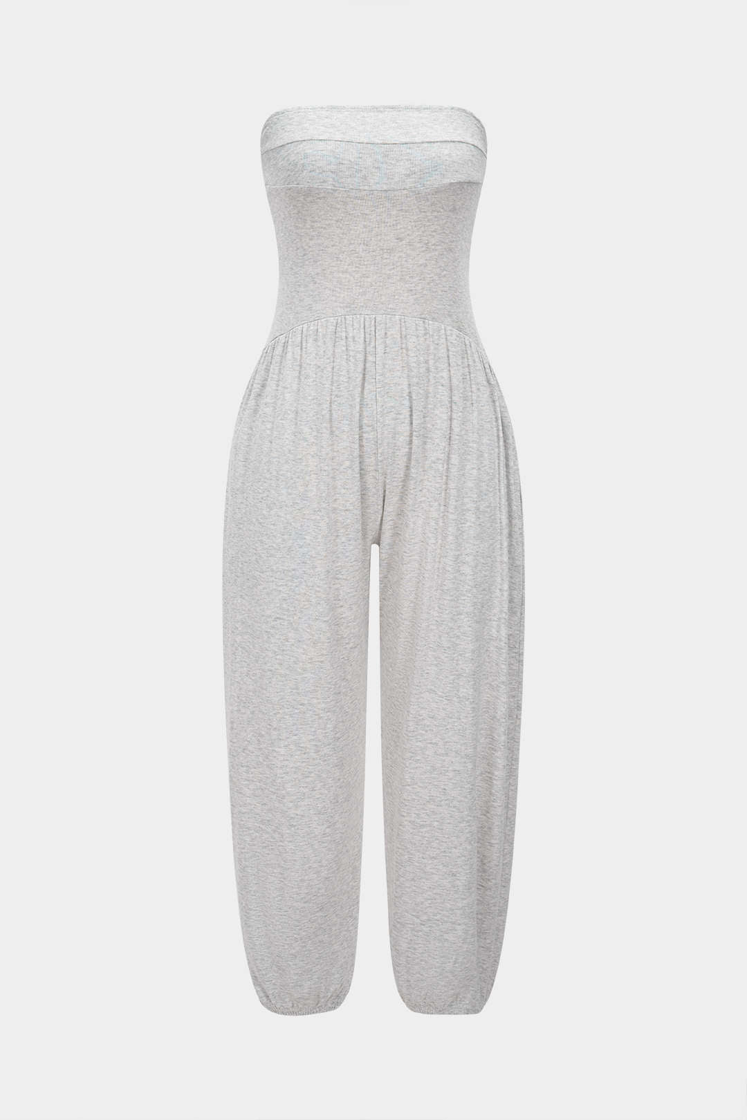 Einfarbiger geraffter trägerloser Jumpsuit