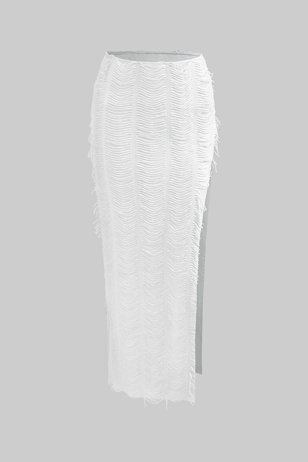 Ensemble crop top court décolleté en V à manches courtes et jupe longue fendue usés