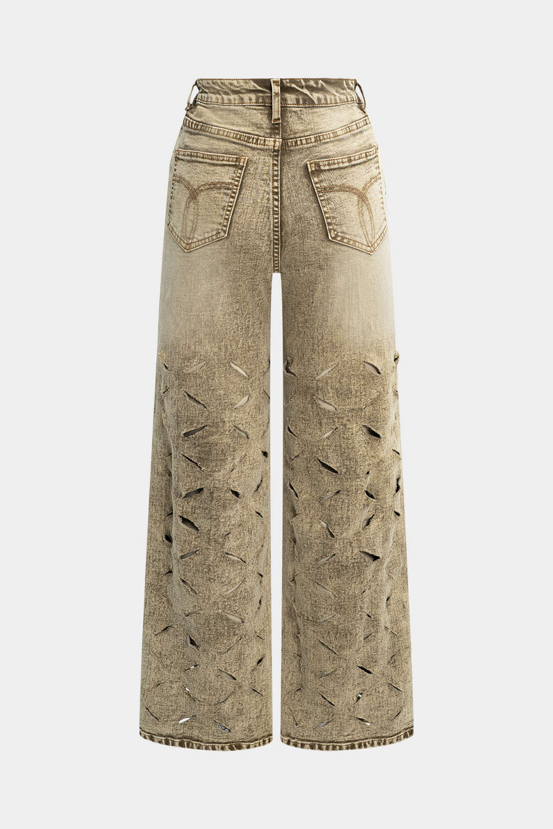 Ripped Cut Out Button Pocket Wide Leg Jeans