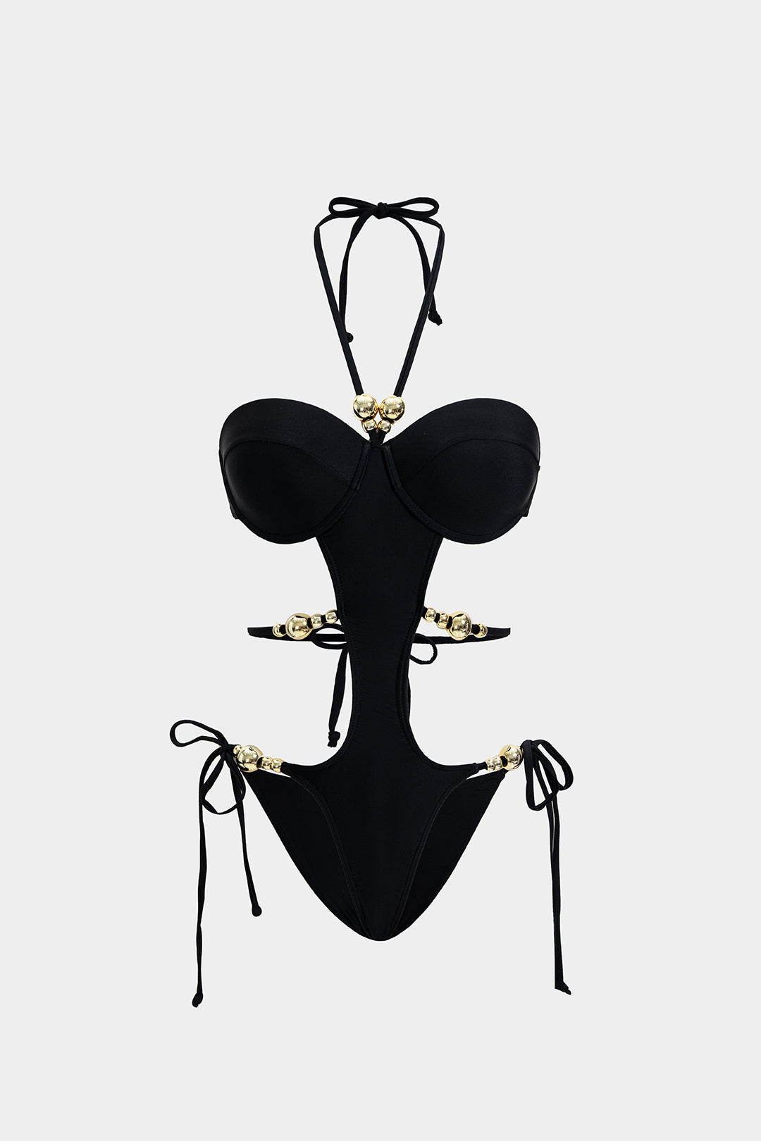 Metallic Tie-Up Beaded Cut Out Swimsuit