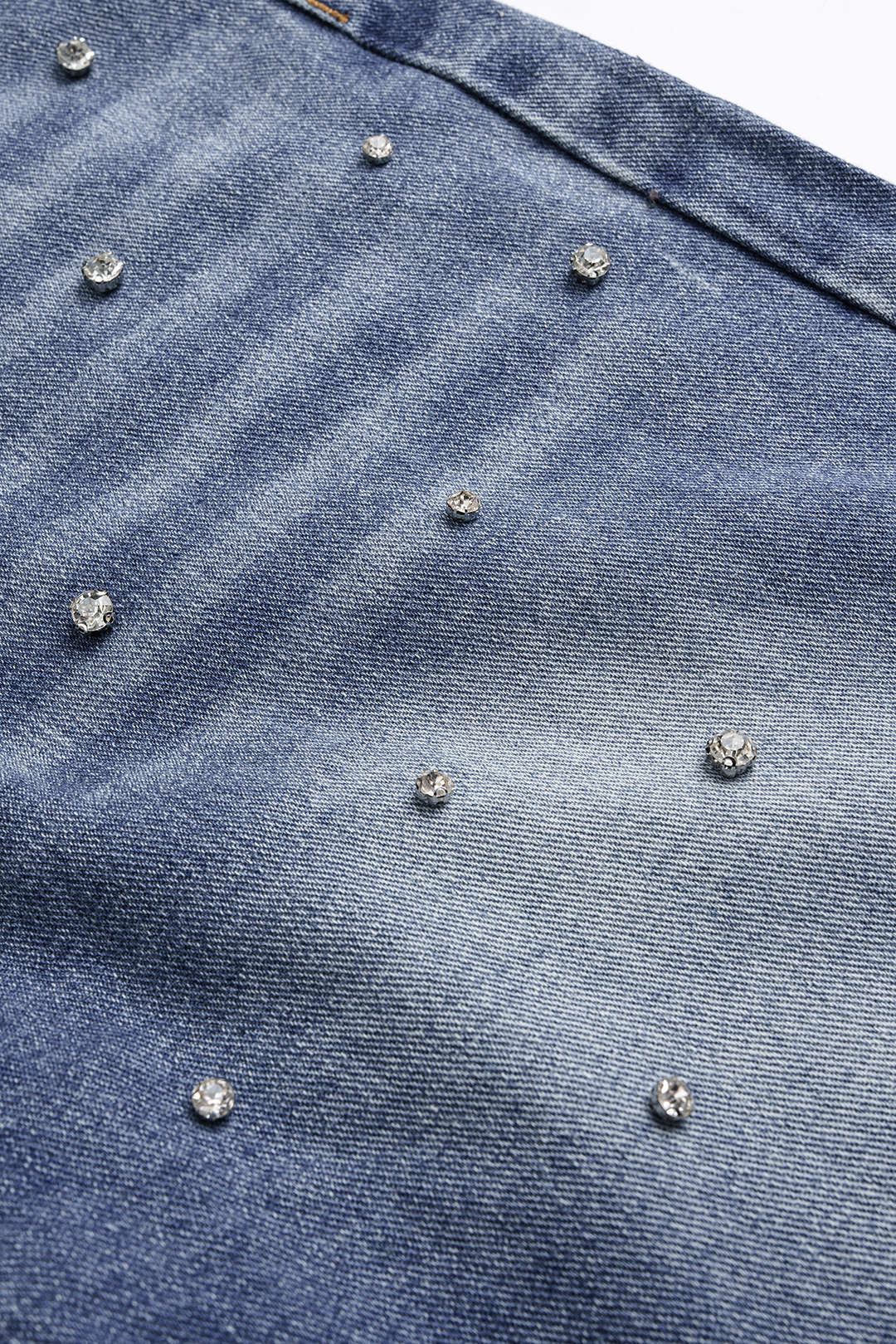 Jean Large En Denim À Taille Haute Avec Cordon De Serrage Et Perles
