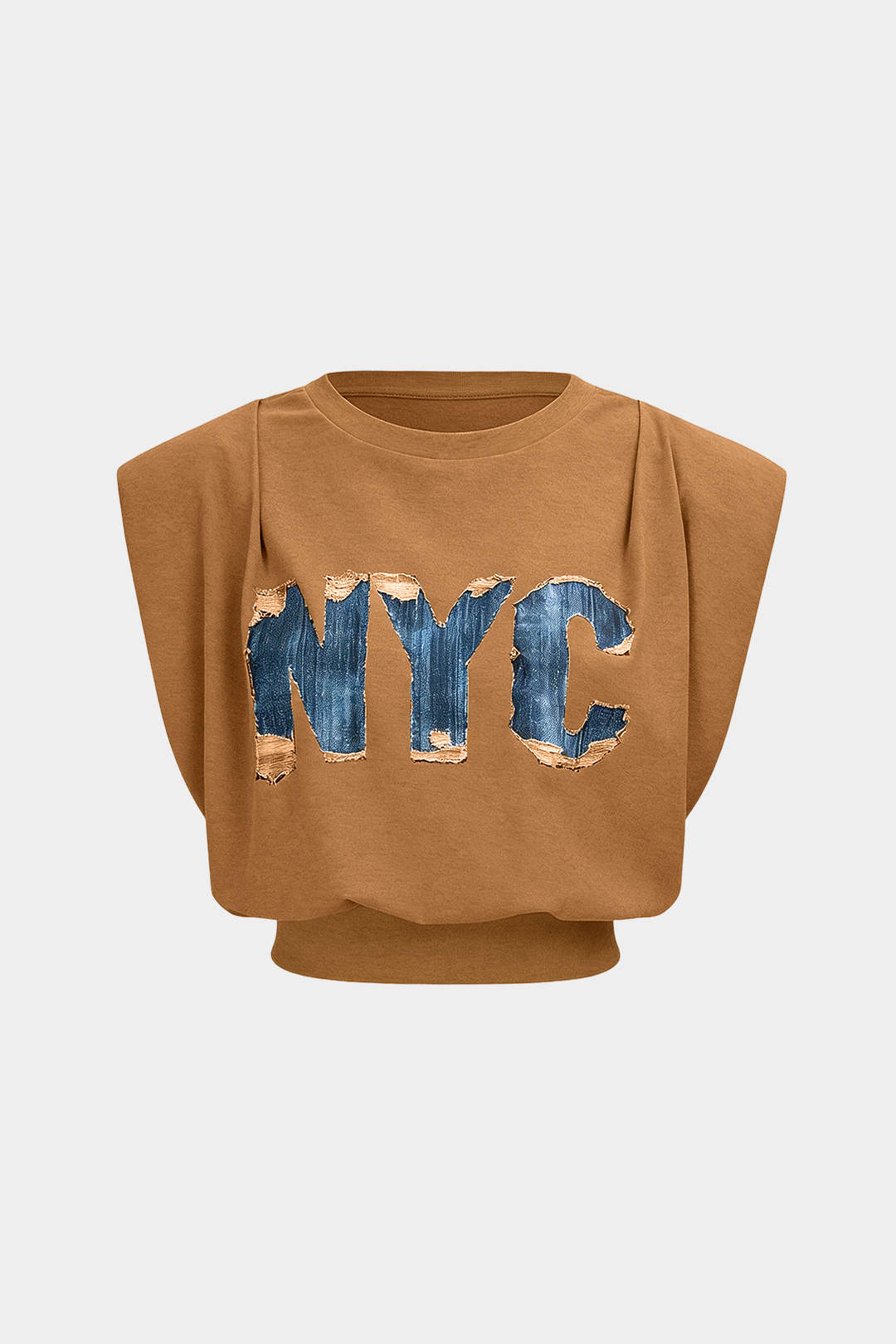 T-Shirt mit Buchstaben-Print, gerafft und ärmellos