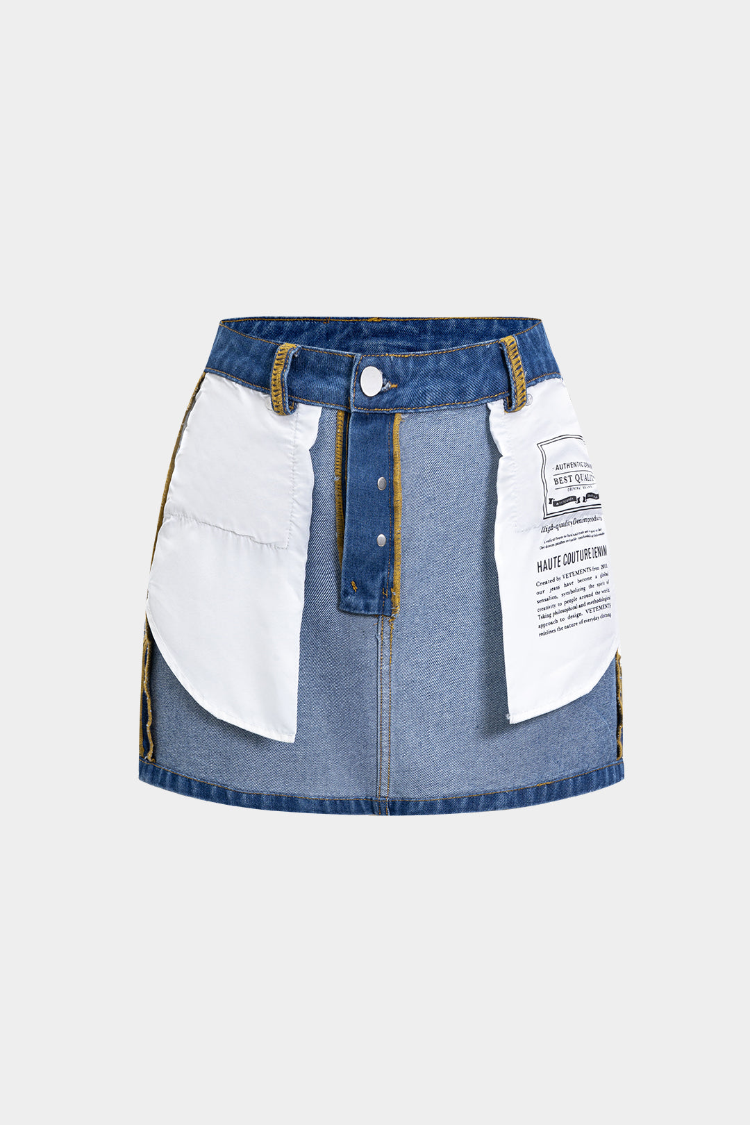 Reversible Letter Print Pocket Denim Mini Skirt