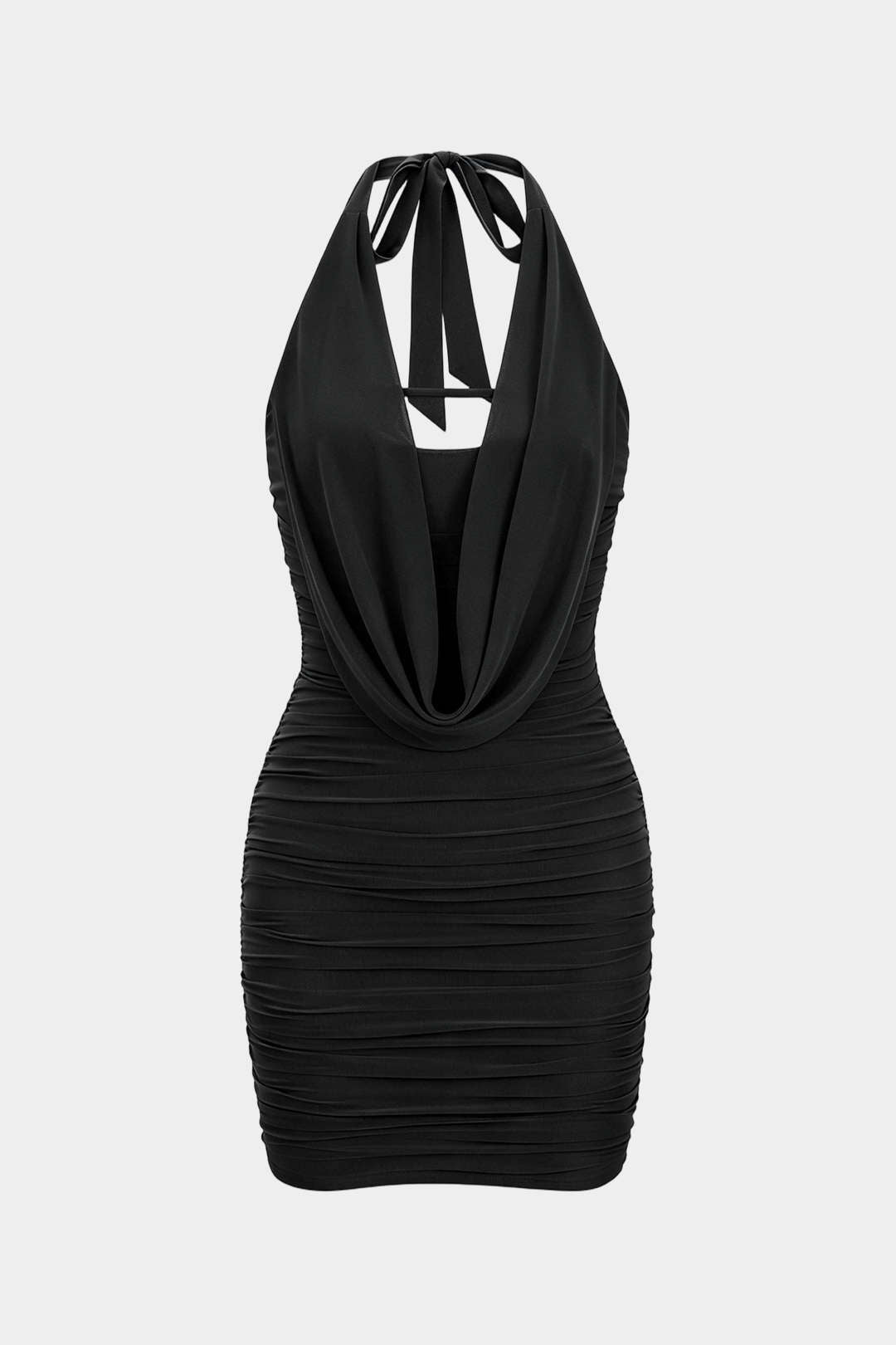 Mesh Halter Draped Cowl Neck Sleeveless Mini Dress