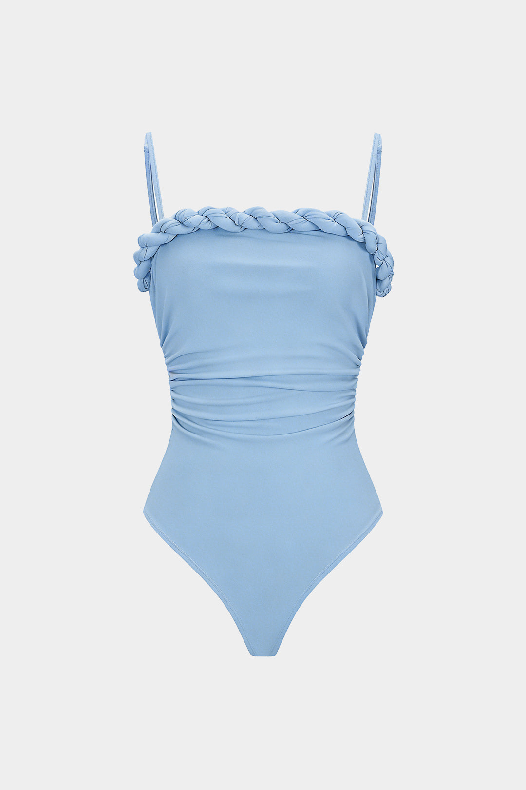 Einfarbiger ärmelloser Bodysuit mit gedrehtem Knoten und Raffungen