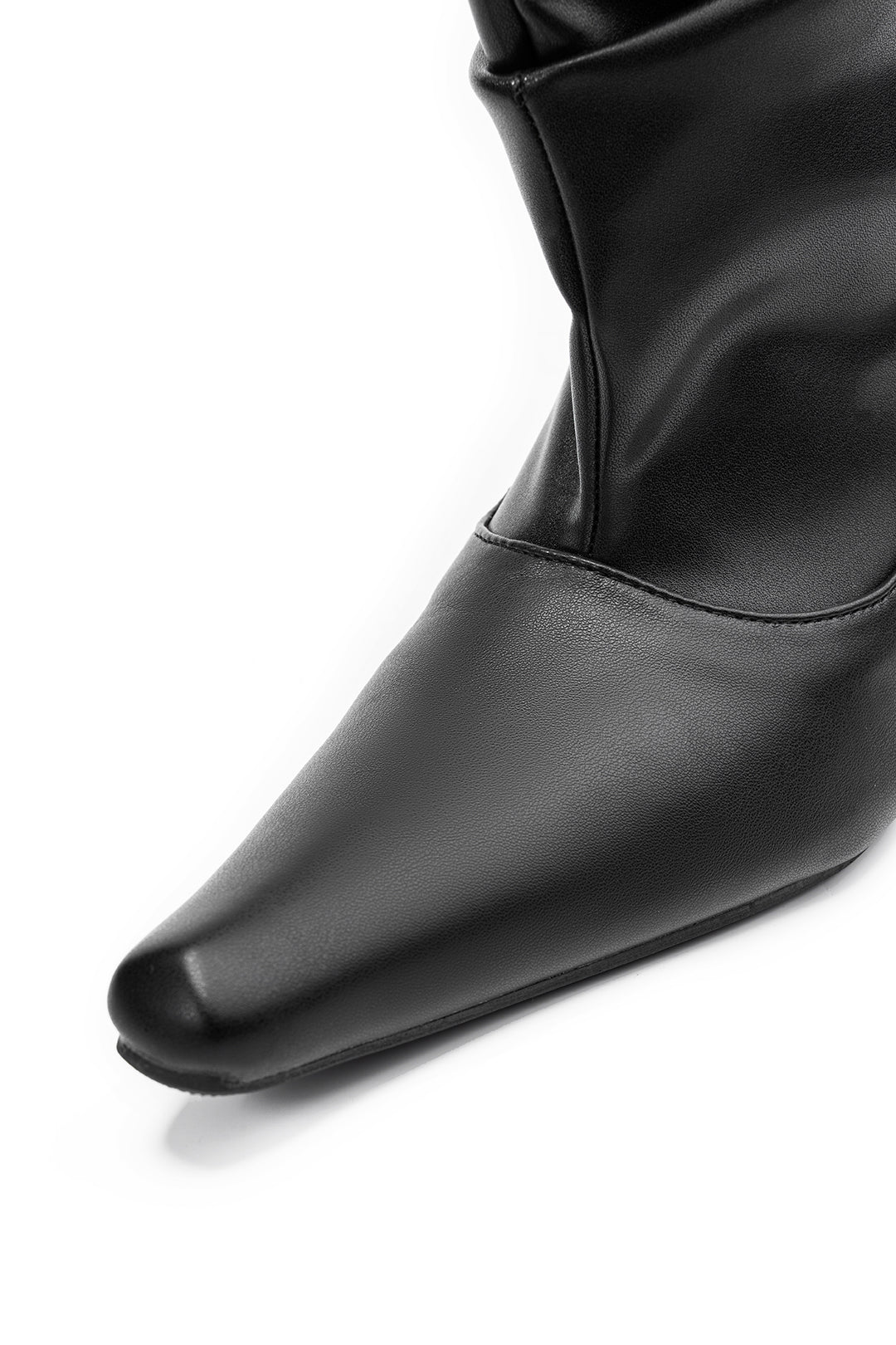 Studded Faux Leather Pointed Mid Calf Boots