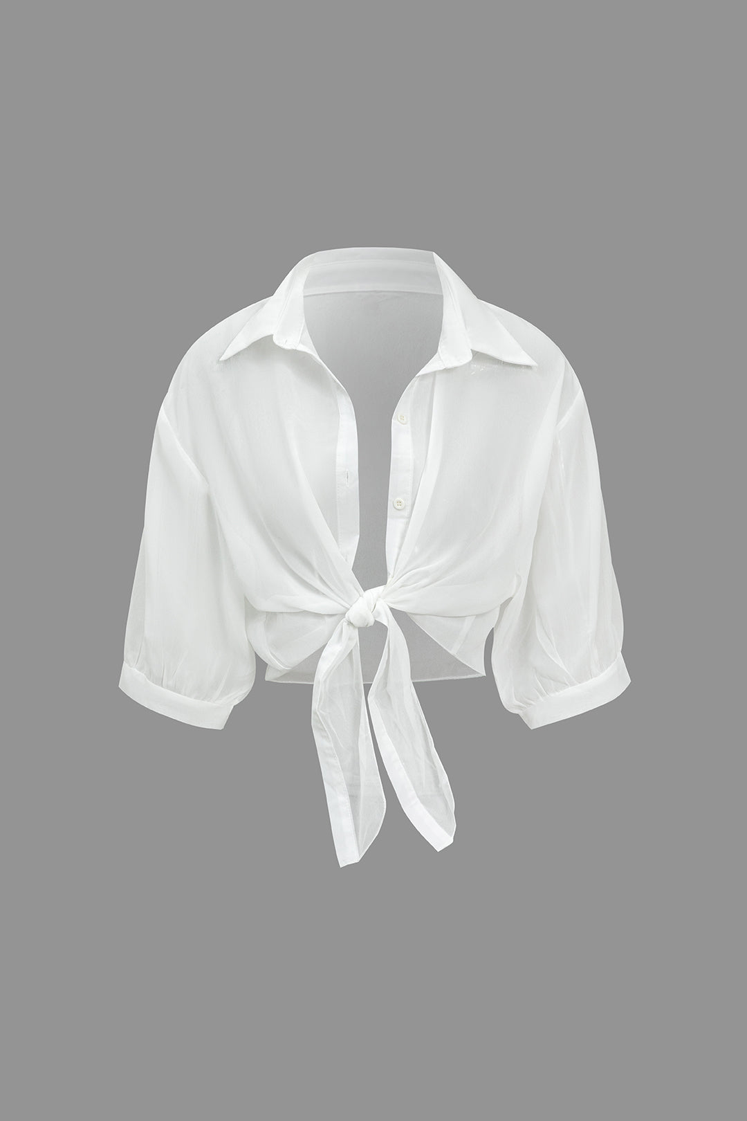 Chiffon-Hemd mit Knöpfen und Bindedetail, Kurzarm