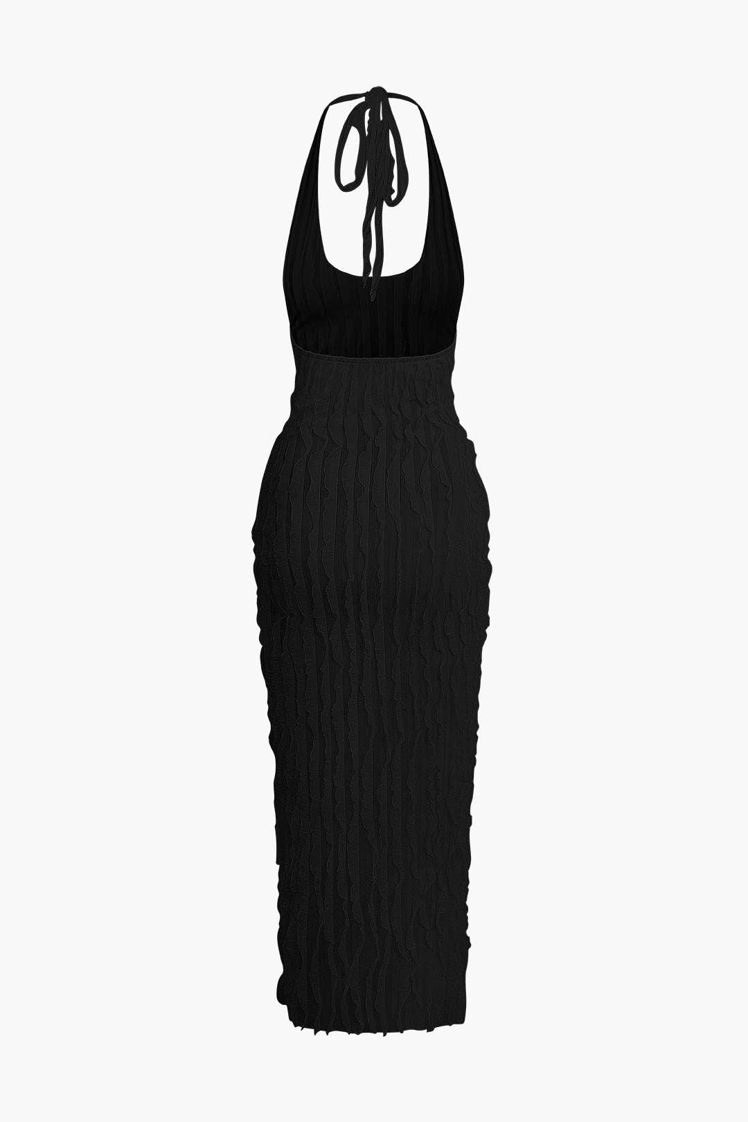 Robe longue dos nu à volants texturés transparents