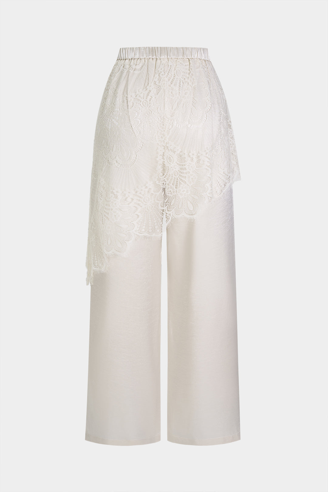 Satin-Patchwork-Hose mit Spitzenbesatz und asymmetrischem Saum