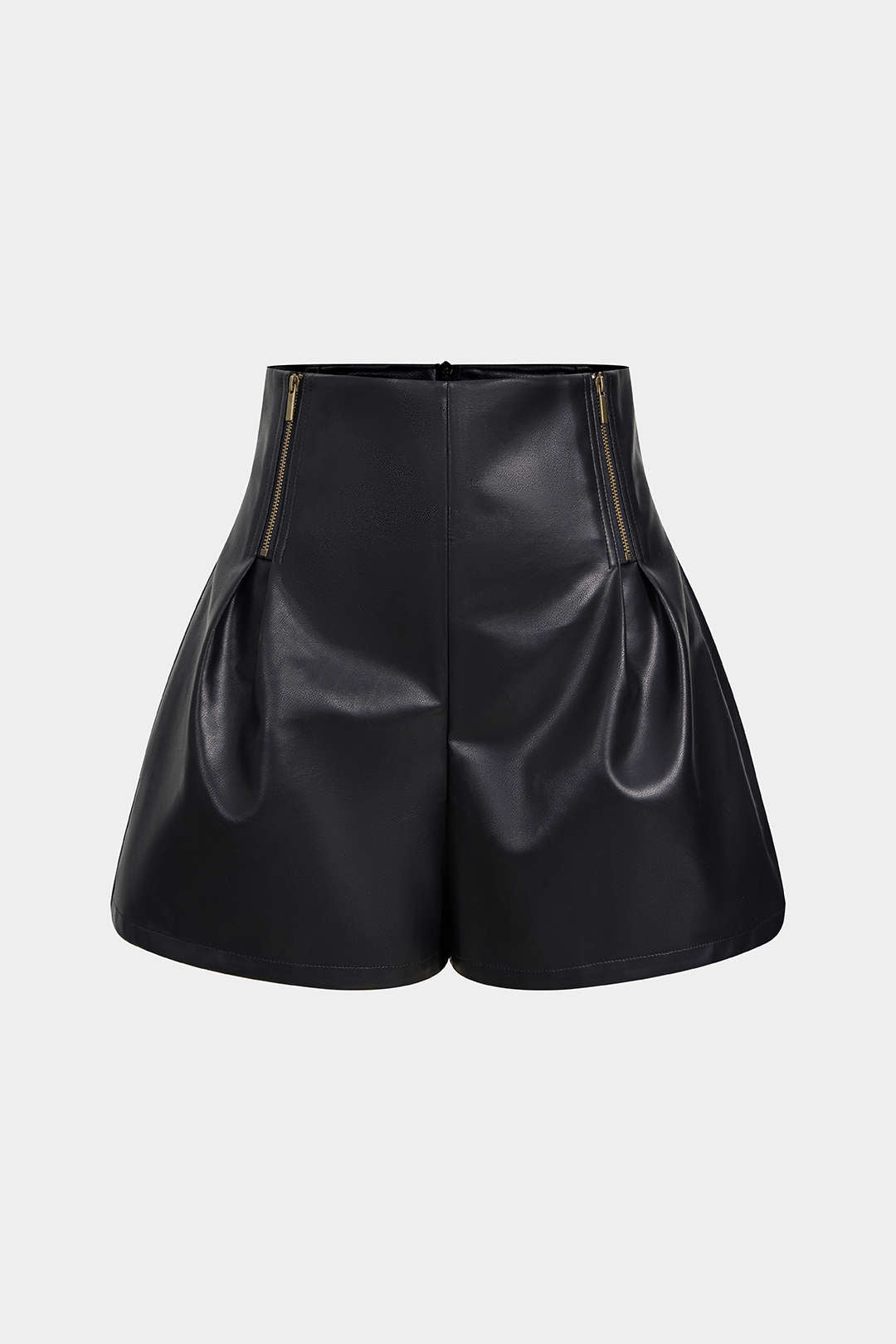 Short en similicuir froncé avec fermeture éclair
