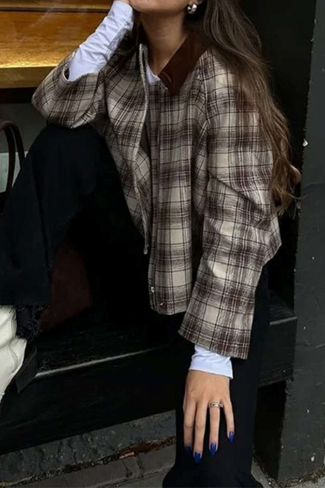 Jacke mit Karodruck und Reißverschlusstaschen