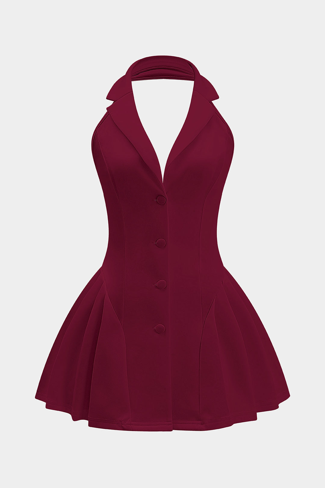 Halter Neck Button Ruffle Sleeveless Mini Dress