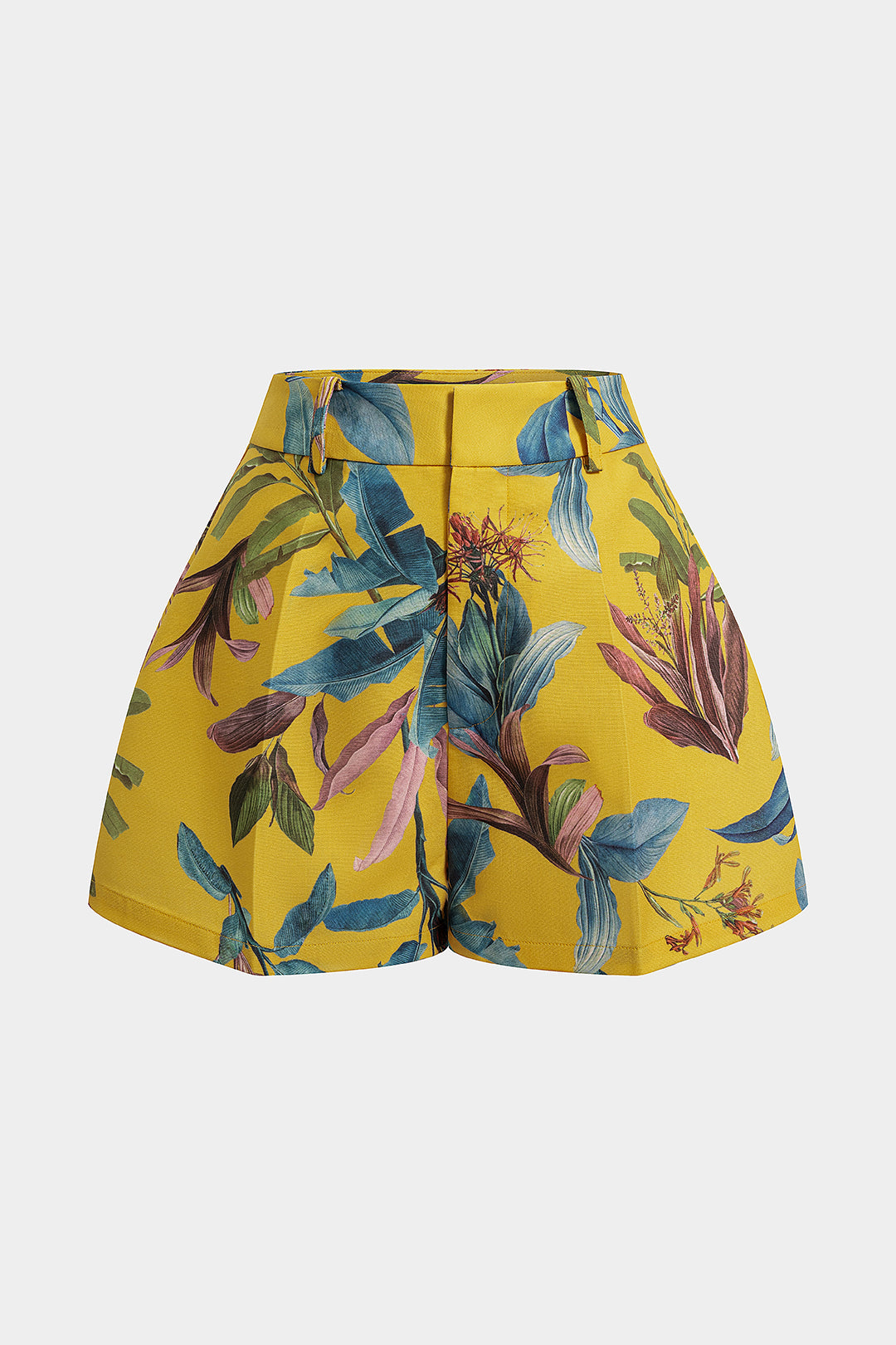 Shorts mit Blättermuster, hoher Taille und weitem Bein