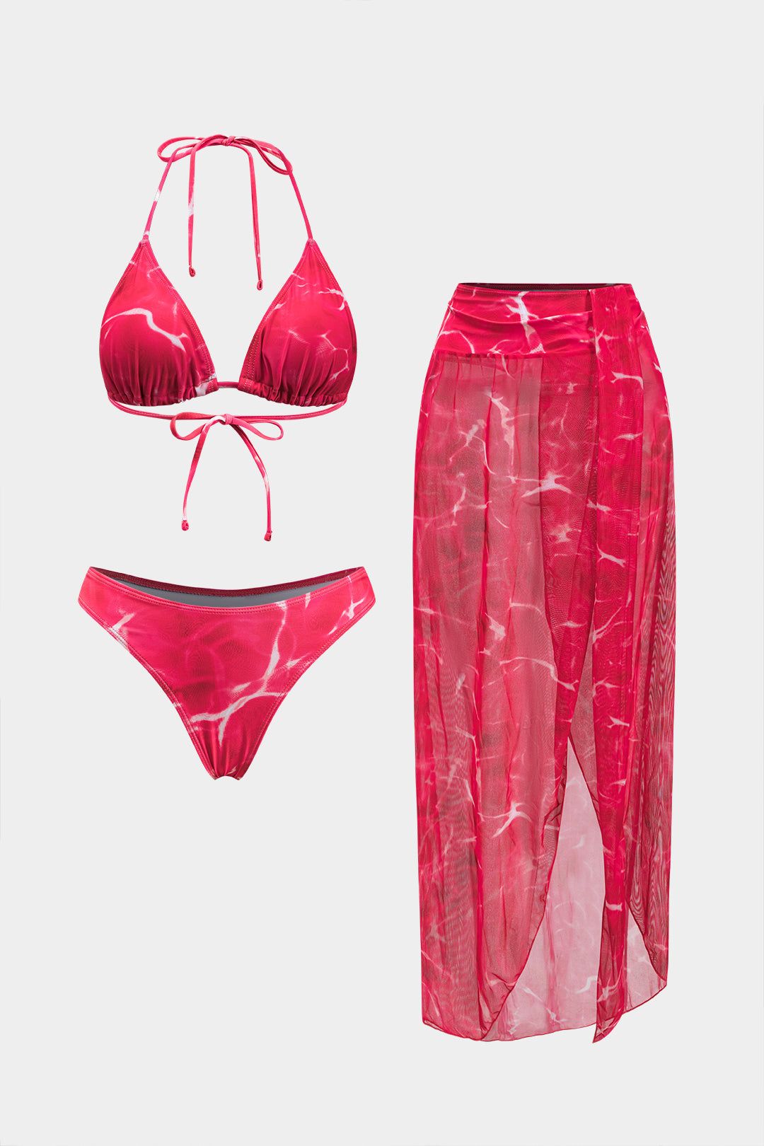Bikini-Set mit Batikdruck und Schnürung