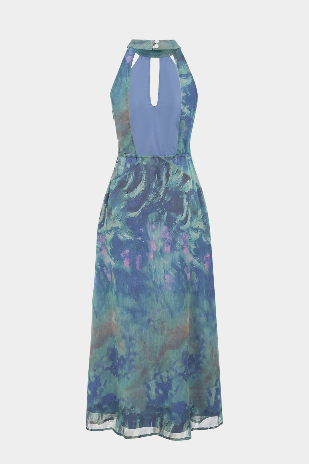Batik-Netz-Neckholder-Maxikleid mit Cut-Outs, ärmellos und Schal