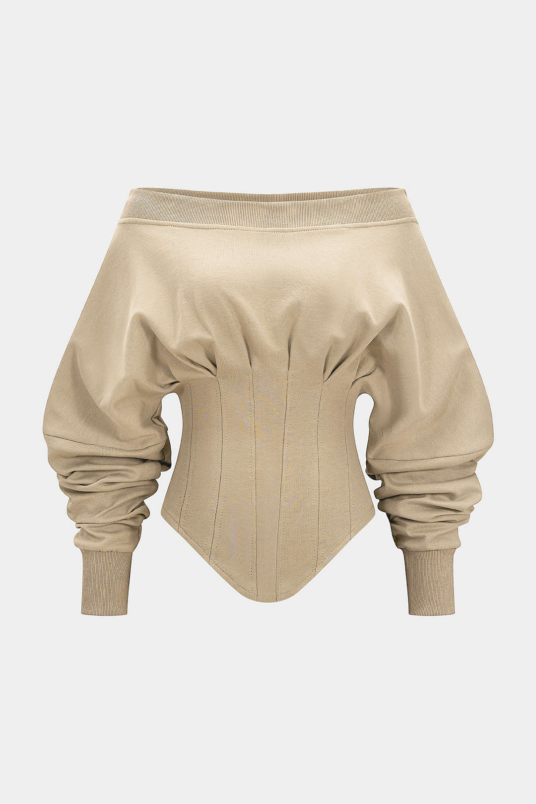 Off Shoulder Metallic Pleated Zipper Waist-Cinching Sweatshirt