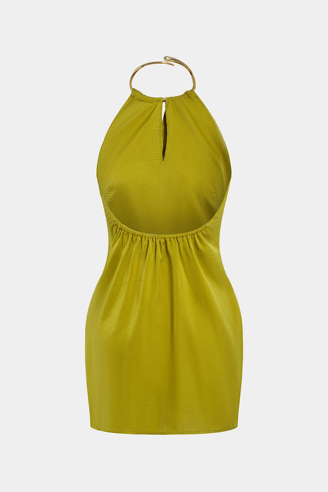 Metallic-Satin-Minikleid mit V-Ausschnitt und Raffungen ohne Ärmel