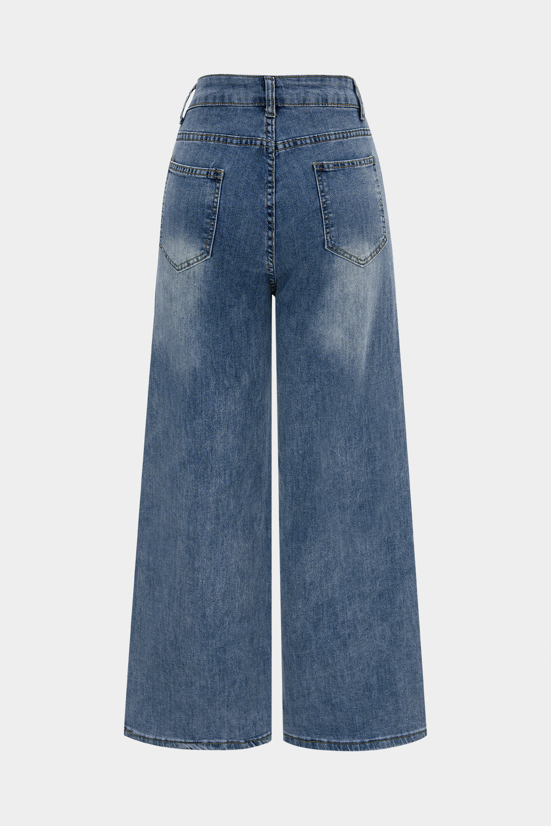 Denim Embroidery Rhinestone Cut Out Wide Leg Jeans