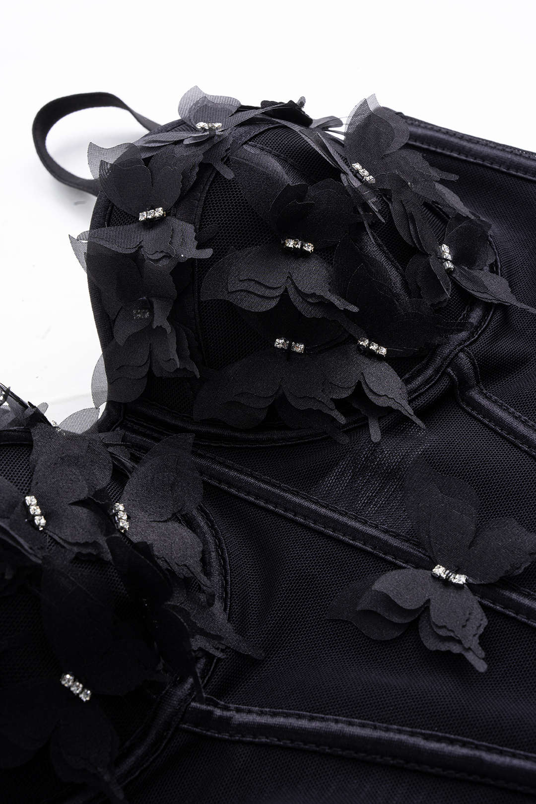 3D-Blumenapplikationen Transparentes Mesh-Korsett Rückenloses Cami-Top