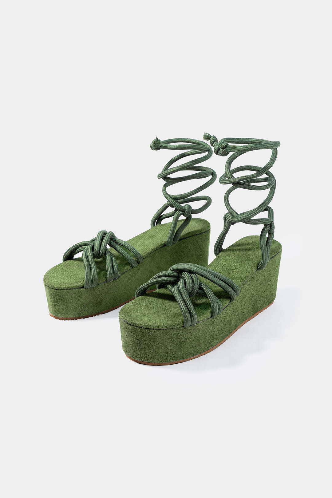 Tie-Up Open Toe Platform Flats Sandals