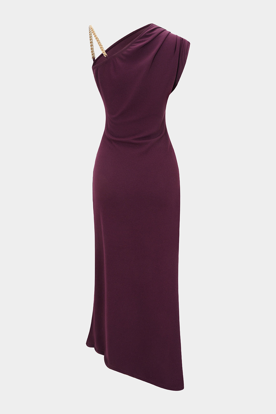 Gerüschtes asymmetrisches Ketten-Slip-Midikleid ohne Ärmel