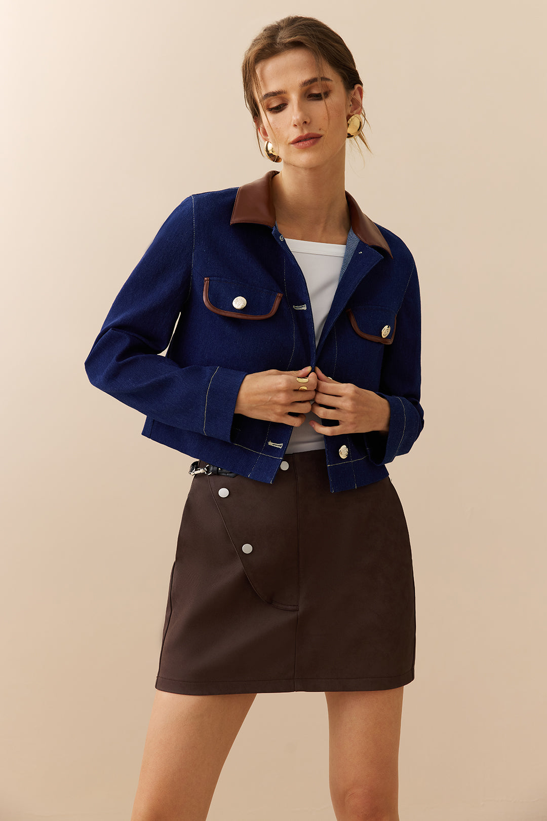 Denim Patchwork Button Pocket Outerwear