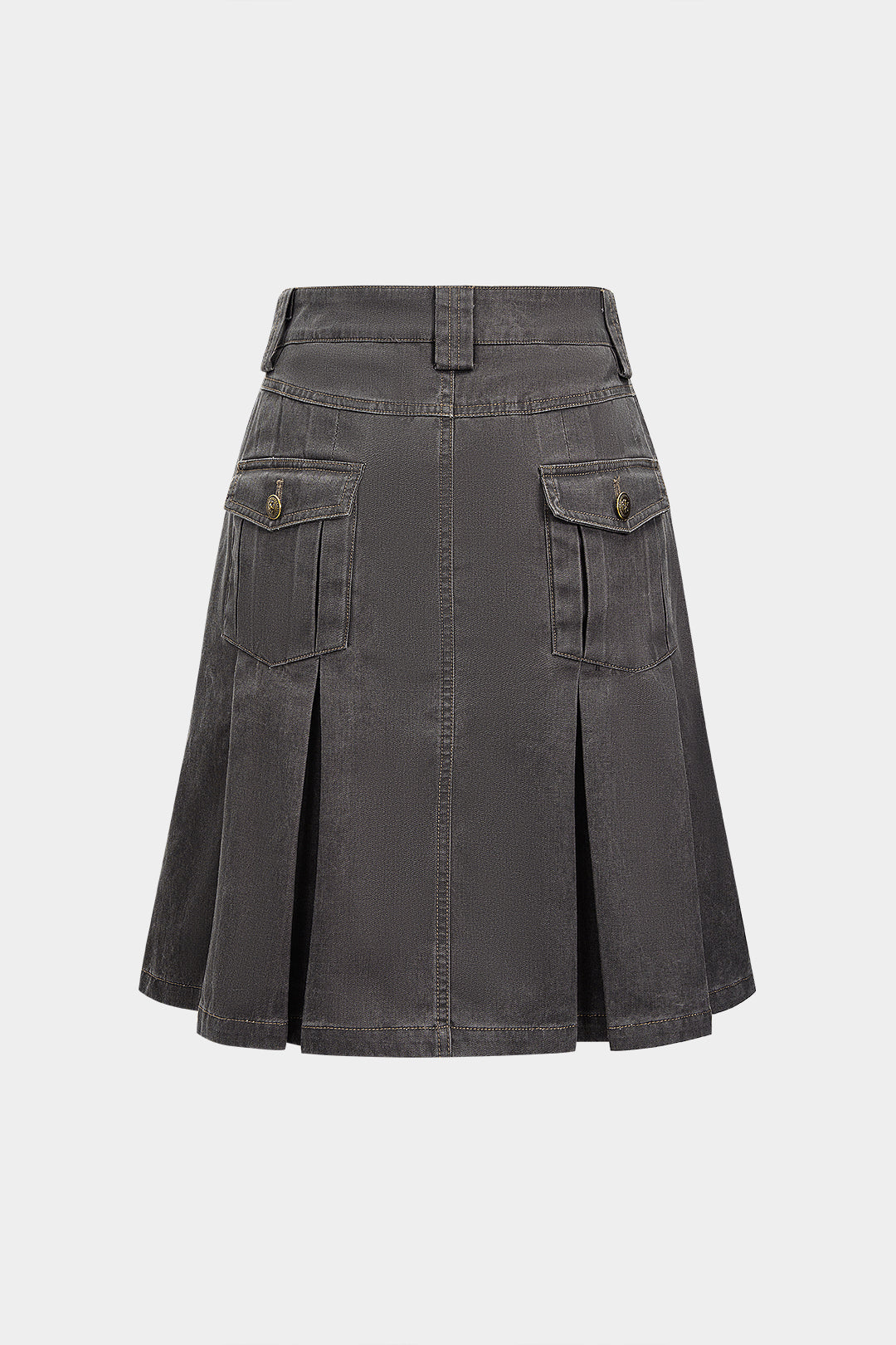 Button Pocket Pleated Skirt