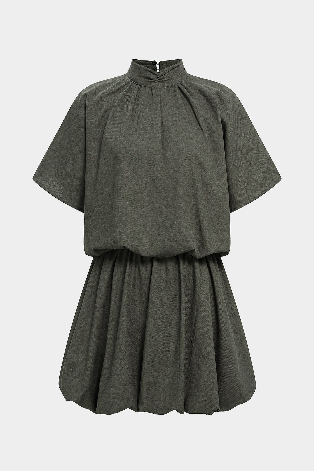 Kurzes Minikleid mit gerafften Ärmeln und Stehkragen