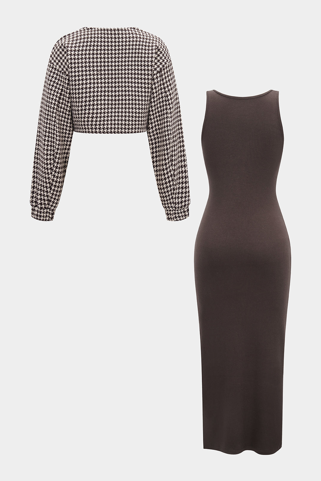 Asymmetrisches Langarmshirt und ärmelloses Bodycon-Kleid-Set