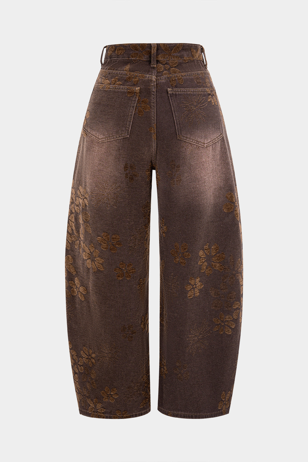 Denim Floral Print High-Waist Pocket Jeans