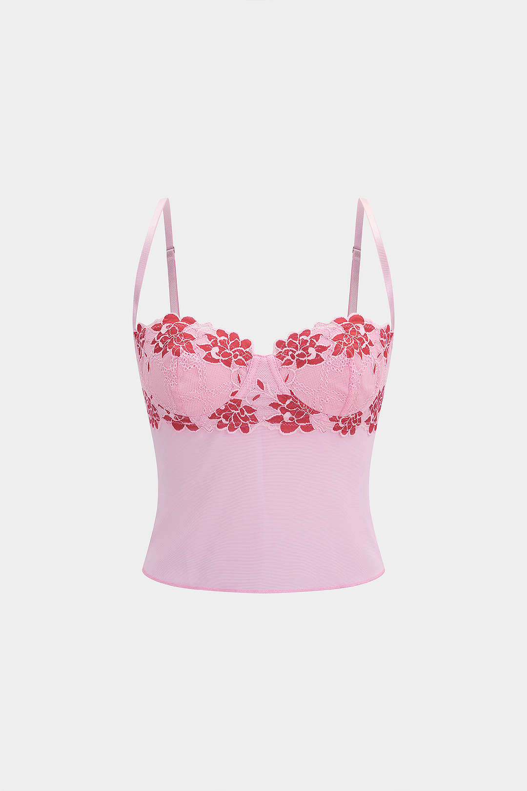 Geblümtes Spitzen-Patchwork-Mesh-Camisole-Top