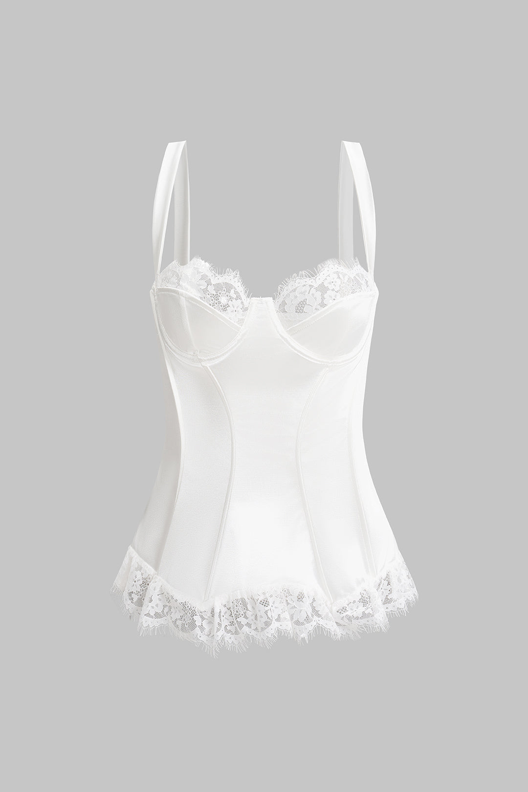 Satin-Patchwork-Camisole-Top mit Rüschenspitze