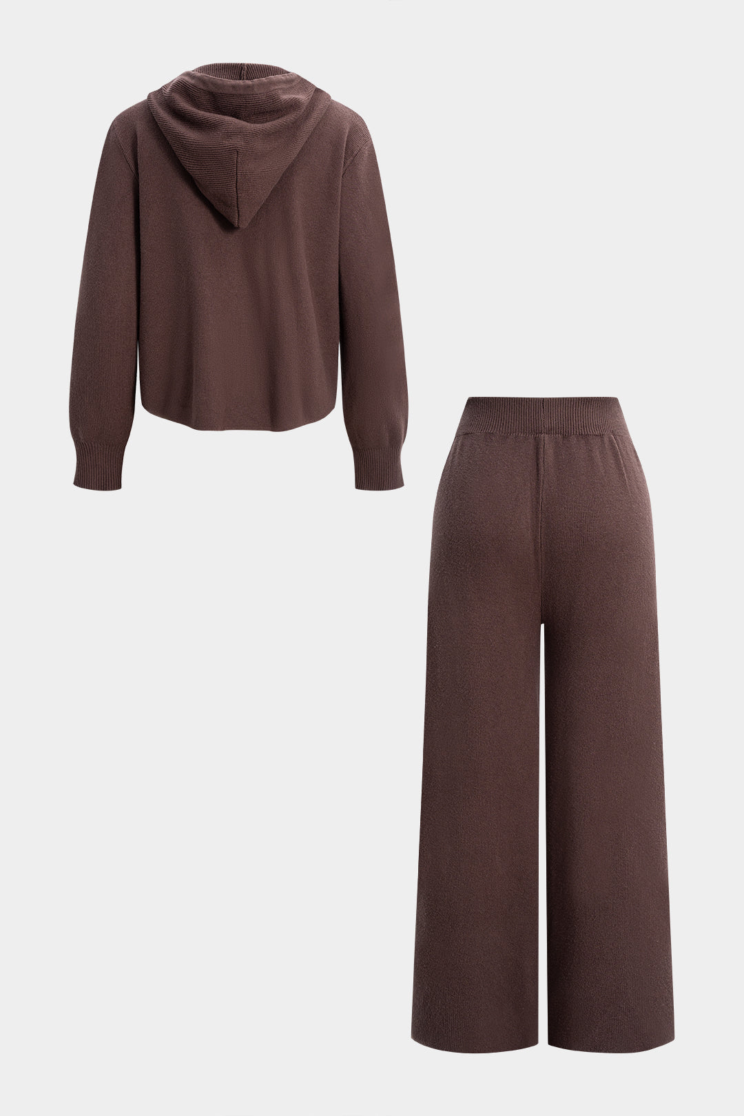 Strick-Reißverschluss-Kapuzenpullover, Cardigan und Hose mit weitem Bein Set