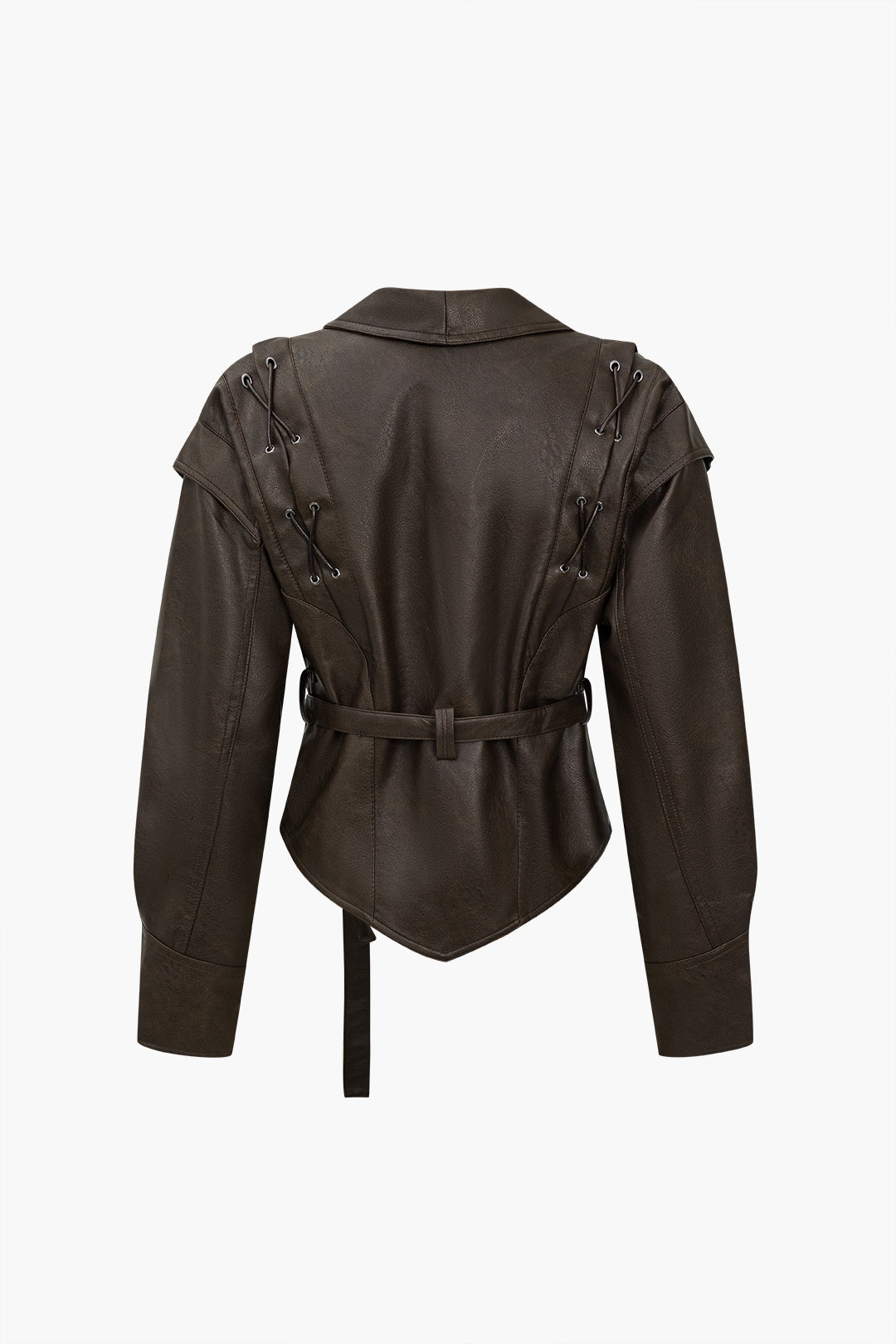 Veste en similicuir boutonnée croisée à nouer sur le devant