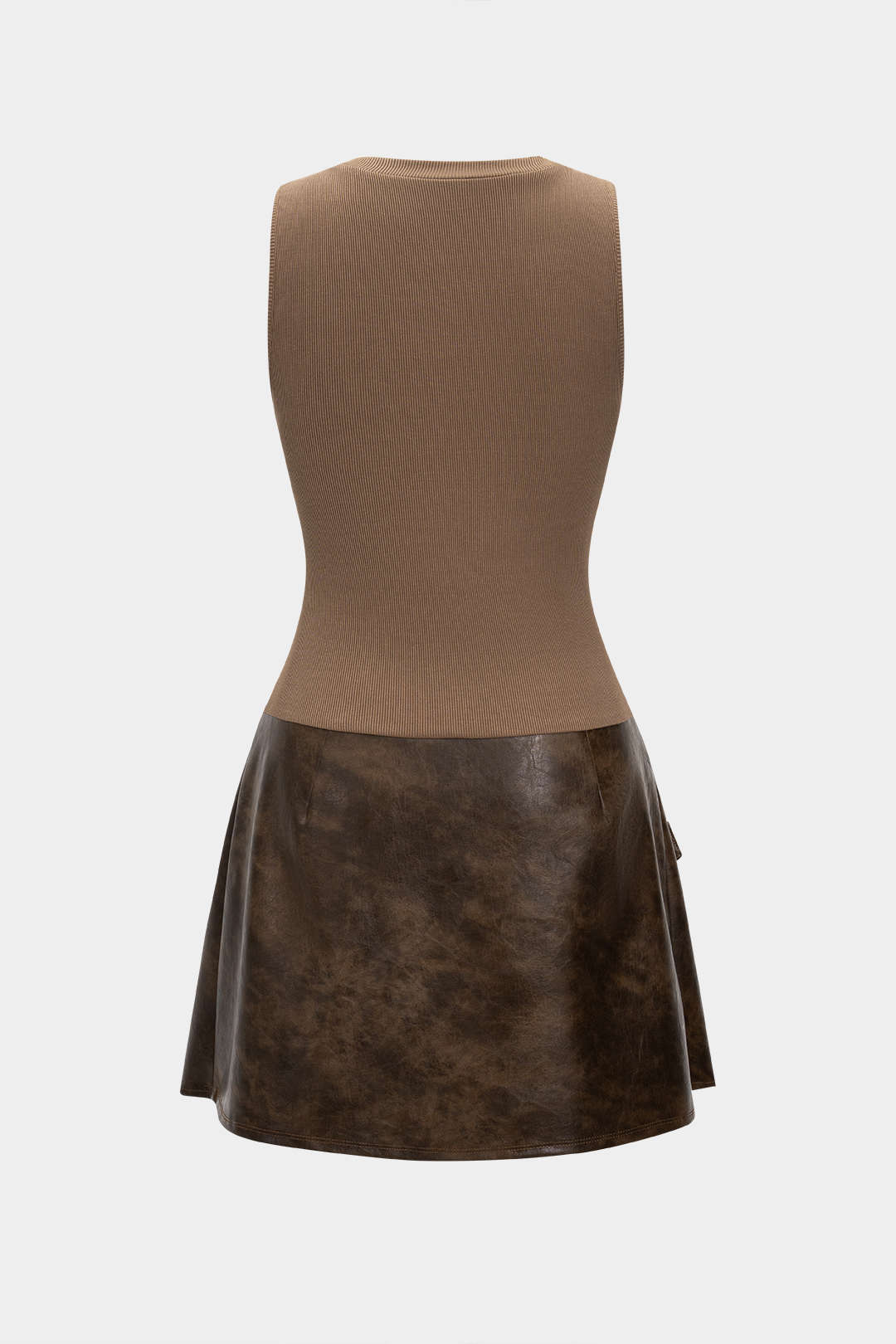 Faux Leather Patchwork Asymmetrical Sleeveless Mini Dress