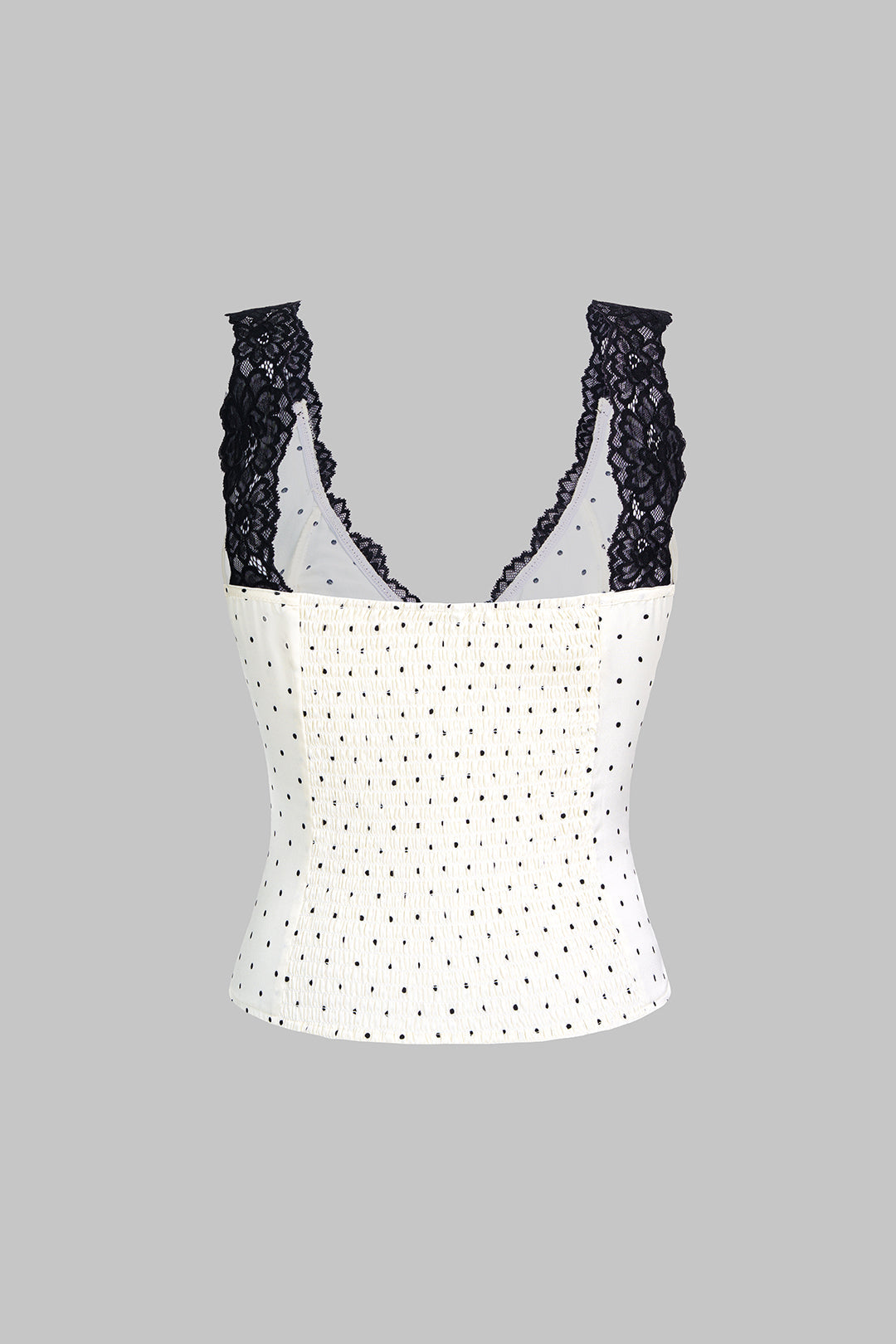 Polka Dots Print Satin Patchwork Lace V-Neck Tank Top