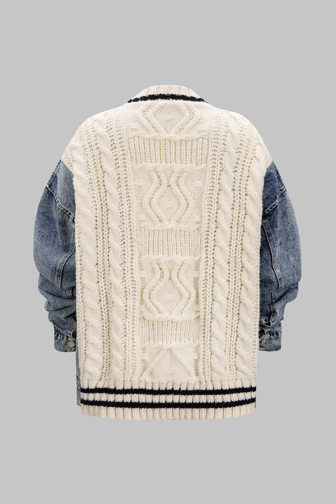 Denim-Patchwork-Strickoberbekleidung