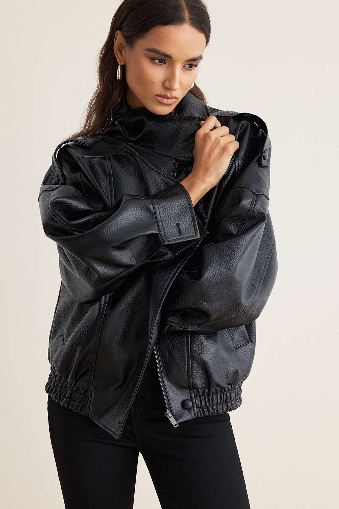 Veste boutonnée en similicuir