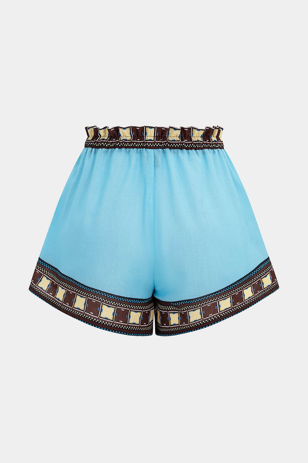 Geometrisch gemusterte Leinen-Shorts mit Kordelzug