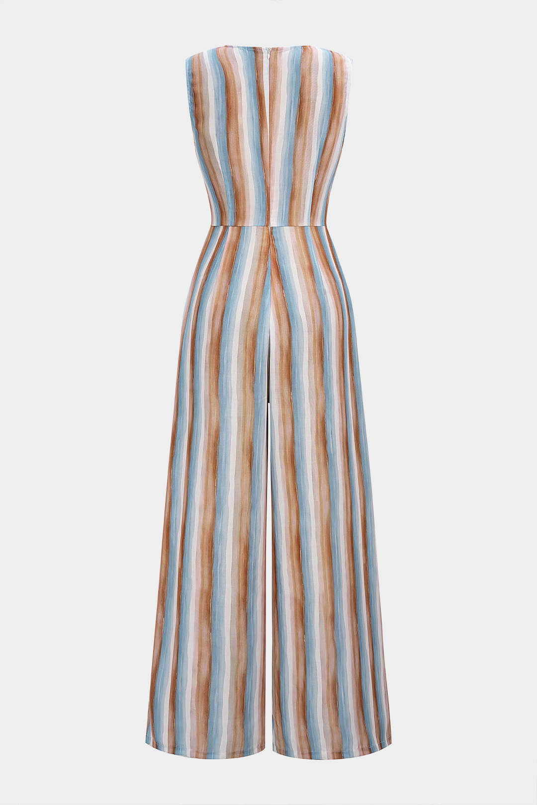 Stripes Print V-Neck Strappy Sleeveless Jumpsuit