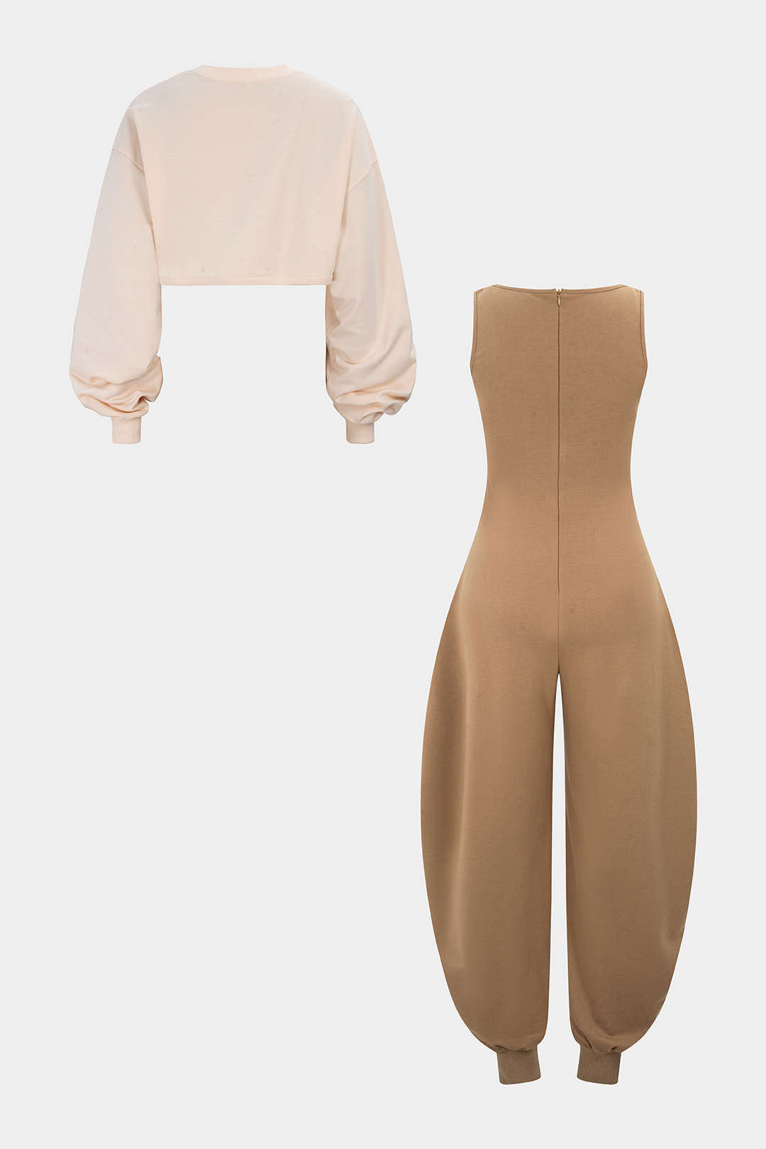 Solid Long-Sleeve Top And Sleeveless Jumpsuit Set