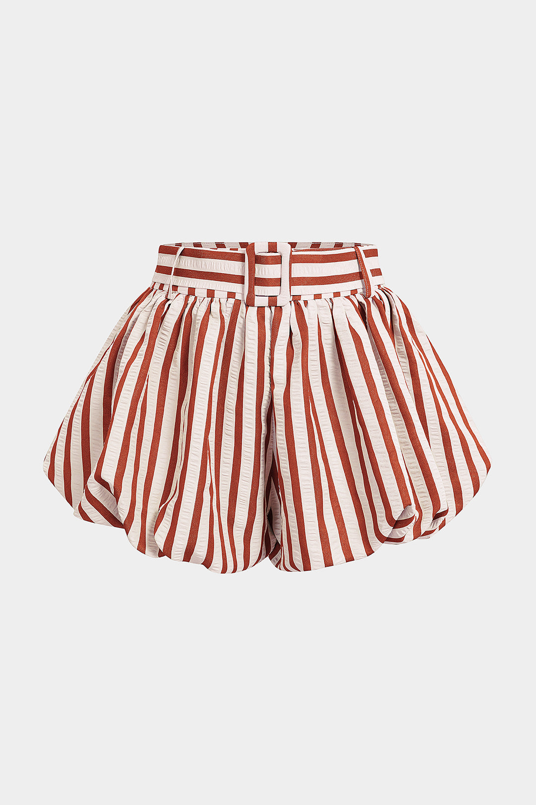 Gestreifte, strukturierte geraffte Shorts