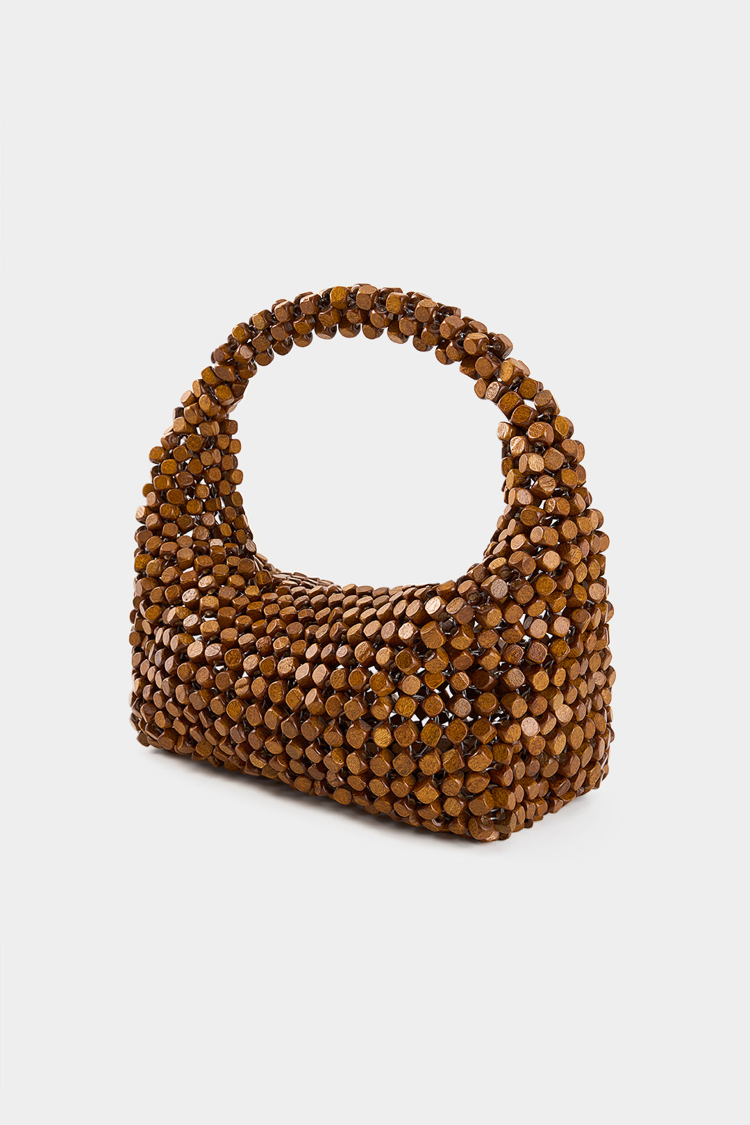 Wood Beaded Woven Tote Bag