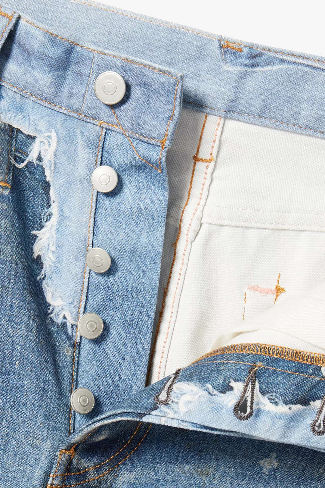 Contrast Denim Print Pocket Barrel Pants