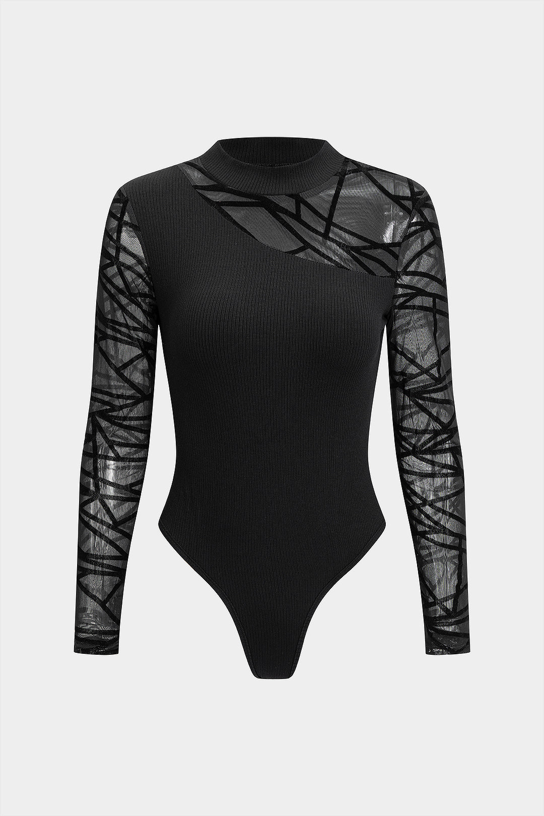 Lace Patchwork Round Neck Ribbed Long Sleeve Bodysuit